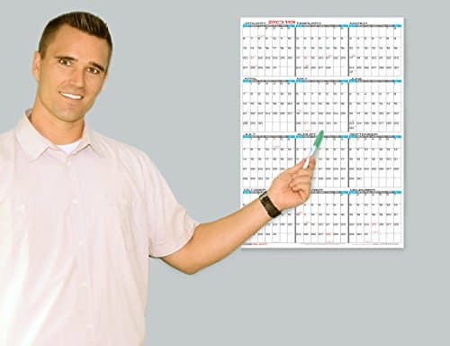 Wet Erase - 24" x 17" Medium 2019 Yearly Laminated Wall Calendar - Vertical Planner (19v-2417)