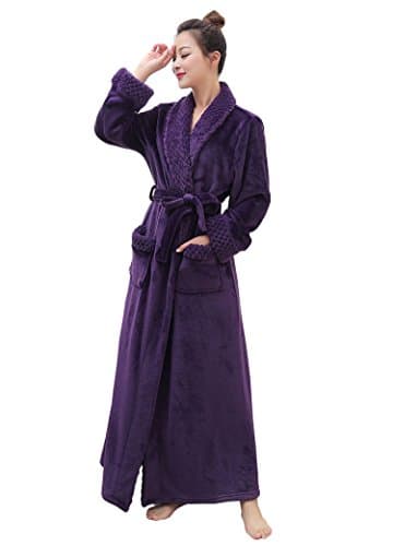 Women's Robe, Super Plush Fleece Spa Bathrobe Chevron Texture Plush Soft Warm L/XL-Purple