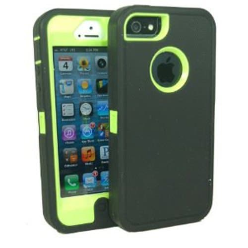 Iphone 5 Defender Body Armor Case Black on Punk Green Comparable to Otterbox Defender Series + Bonus Cube Charger and Silicone Bracelet