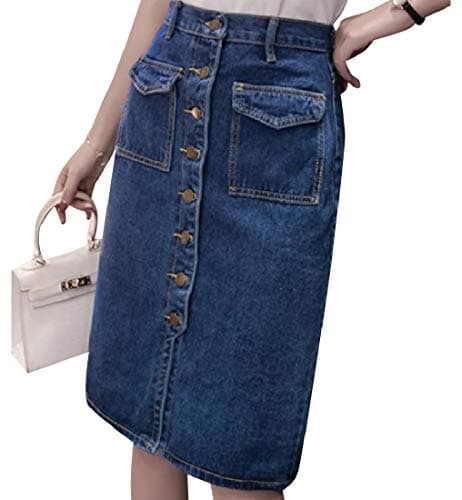 NestYu Women Plus-Size Classic Denim Midi Fitted Single Button Skirt