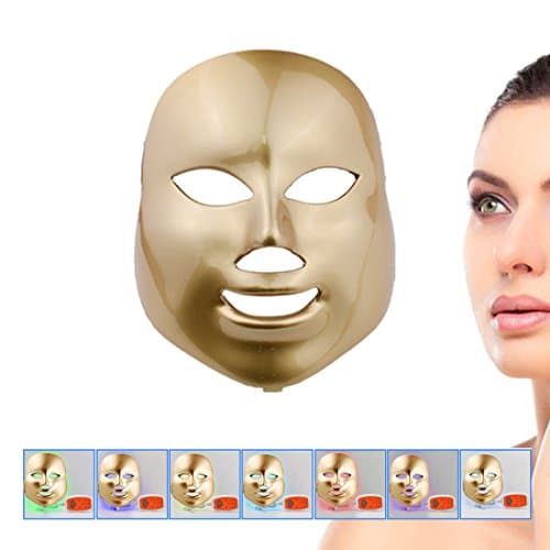 LED mask therapy Multiple Color LED Light Photon Rejuvenation Therapy Facial Skin Care Beauty Mask (7color light GOLD)