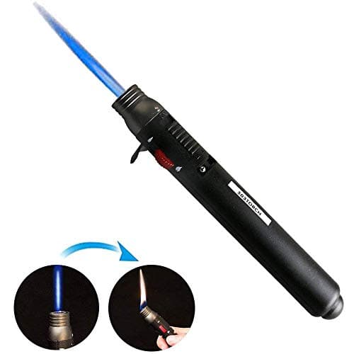 Outdoor Electronic Windproof Lighter Open Flame 1300 Degree Jet Flame for Welding Soldering Pen Butane Gas Refillable (Black, Long)