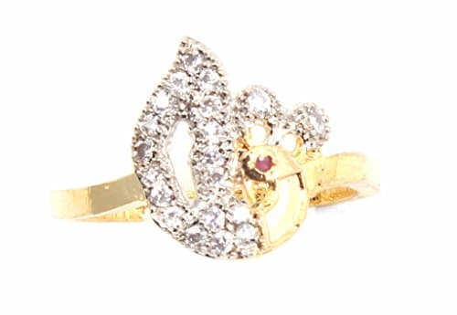 Lady touch American Diamond Ruby Peacock Designer Gold Platinum Plated Ring for Girls and Women