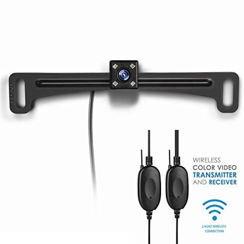 AIMTOM Wireless 2.4GHz Car Rear View Backup Camera License Plate Mount 170° Wide View Truck SUV RV Reverse Front Side Cam IP68 Waterproof High Brightness Light Sensor Night Vision High Sensitive LEDs