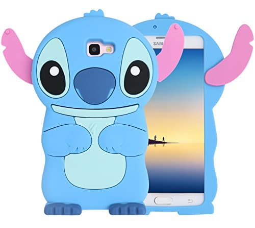 Galaxy J7 V Case, J7 Perx Case, Galaxy J7 Prime Case, Galaxy J7 Sky Pro / Galaxy Halo Case, 3D Cartoon Lilo Stitch Movable Ear Flip Soft Rubber Protective Case ( Stitch Blue)