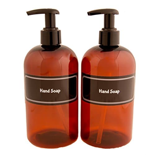 Bottiful Home-16 oz Refillable Durable Translucent Amber PET Plastic 2 Hand Soap Pump Bottles-B&amp;W Pre-Applied Fully Waterproof Labels-100% Rust-FREE, Clog-FREE, Drip-FREE