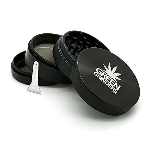 4-Piece 2.5” Weed Grinder, Marijuana Grinders, Black Herb Grinder with Kief Catcher &amp; Scraper, Cannabis Grinders - Large Anodized Aluminum &amp; (Carrying Case Also Included)