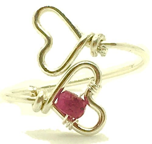 Cute Yellow Gold Ruby Adjustable Heart Ring (6-9) - 14k Filled Genuine Red Gemstone Jewelry Gift - Valentine,Galentine,Love,Romantic,Thoughtful Present