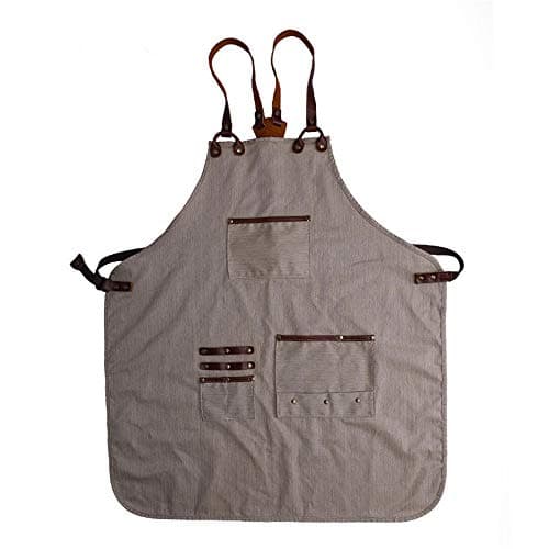 Luxury Canvas Work Apron Heavy Duty Water Resistant Tools Aprons Adjustable Cross-Back Straps Workshop Carpenter Chefs (Creamy White)