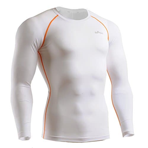 Emfraa Men Women Compression Under Cool Base Layer T Shirt Long Sleeve White,X-Large,E-2