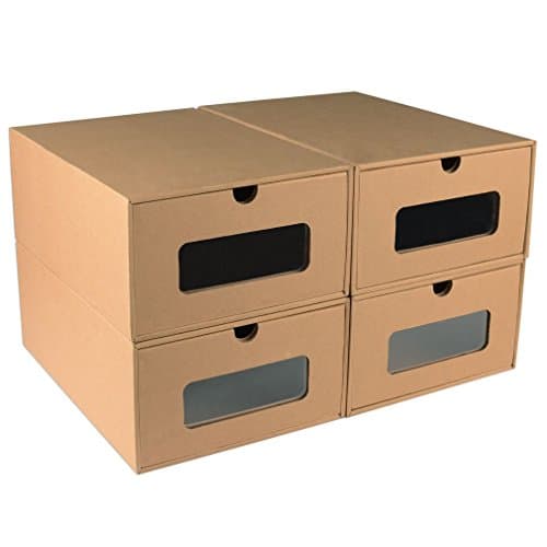 HOMANDA Pack of 4 Shoe Box Transparent Drawer Stackable Storage Organizer Case