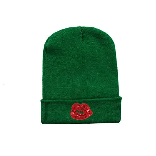 Lips Red Cool Popular Embroidery Beanie Keep Warm Woolen Cap For Men/Women/Children Green