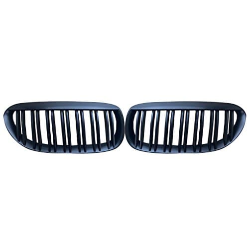 Ruiboury 1 Pair Matte Black ABS Chrome Inserts Mesh For BMW E63 grill Grille Trim Cover for BMW E63 2004-2010