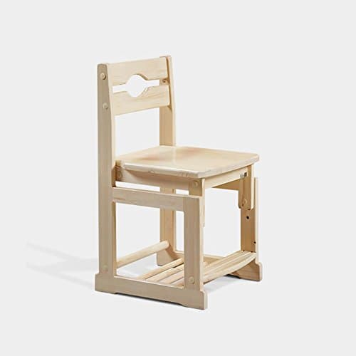 GANJINM Simple and modern Solid wood Pine wood Correction posture Children's chair Study chair Household adjustable Chair lift Desk chair computer chair Dining chair Small stool, wood color, 434276cm