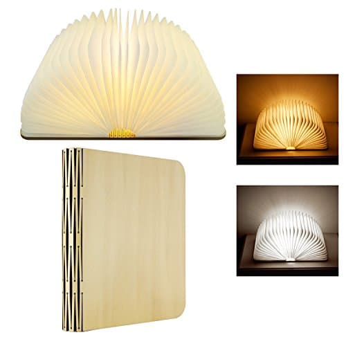 LED Book Lamp, SKST Wireless Wooden Foldable Reading Night Light Table Lamp with USB Rechargeable 2 Changeable Colors for Decor Birthday Gift Lighting Kids Children Sleeping