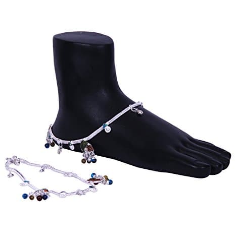 Silver Plated Ghungroo Multicolor Stone Anklet