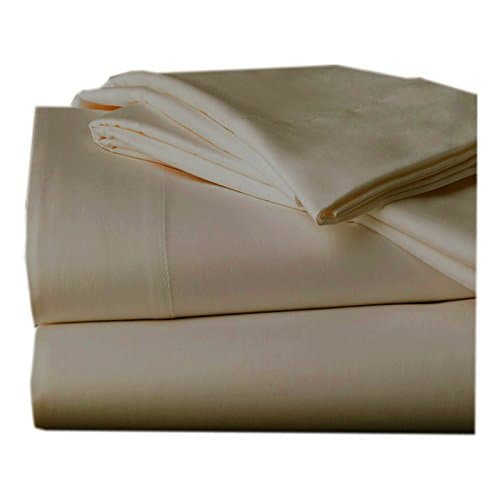 Twin Size Flat Sheet Only, 100% Cotton Sateen 300 Thread Count, Dark Ivory