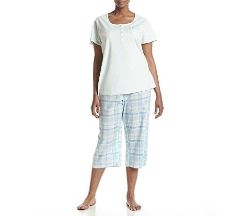 Intimate Essentials Plus Size Capri Pajama Set Green Blue 1X