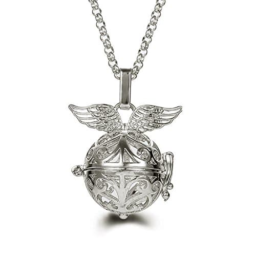 Essential Oil Diffuser Necklace Aromatherapy Diffuser Necklace Angel Wings Locket Pendant Necklace 31 Inch (Platinum color plated)