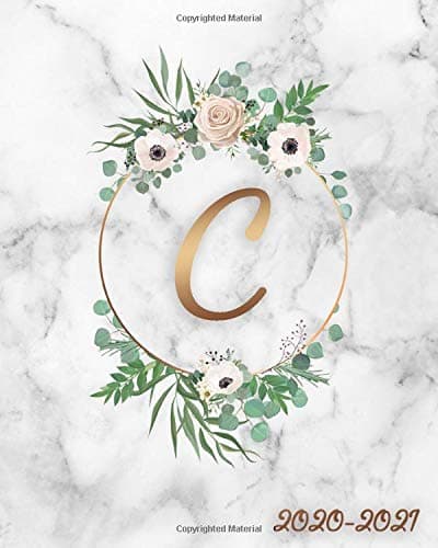 2020-2021: Initial Letter Monogram C Two Year Organizer - Adorable Marble & Floral 2 Year Agenda & Calendar With To-Do’s, Holidays & Inspirational Quotes, Vision Board & Notes.