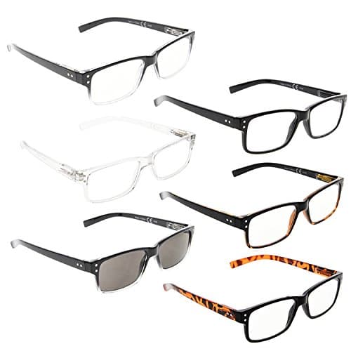 READING GLASSES 6 Pack Spring Hinge Comfort Readers Plastic Includes Sun Readers