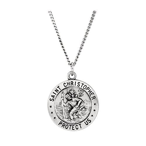 Sterling Silver 18mm Reversible Round St. Christopher U.S. Marine Corps Medal W/ 18" Necklace