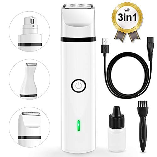 Dog Nail Grinder and Clippers, 3 in 1 Multi-Function Dog Hair Clippers Trimmer Pet Nail Grinder, 2 Speeds Portable Rechargeable Low Noise Dog Grooming Kit for Small Medium Large Dogs & Cats