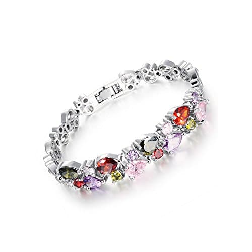 Copper Plantin White Drop&Round shape AAA Cubic Zirconia Colorful Stone Tennis Bracelet