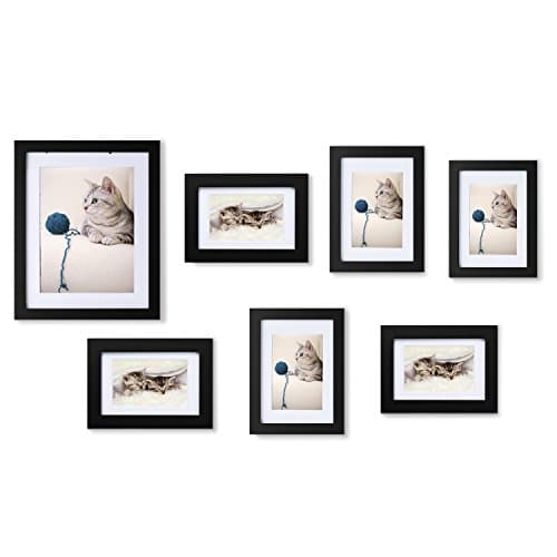 Picture Frames Set of 7: Solid Wood, Three 4x6 Inches - Three 5x7 Inches - One 8x10 Inches,Mats and Hanging Hardware Included