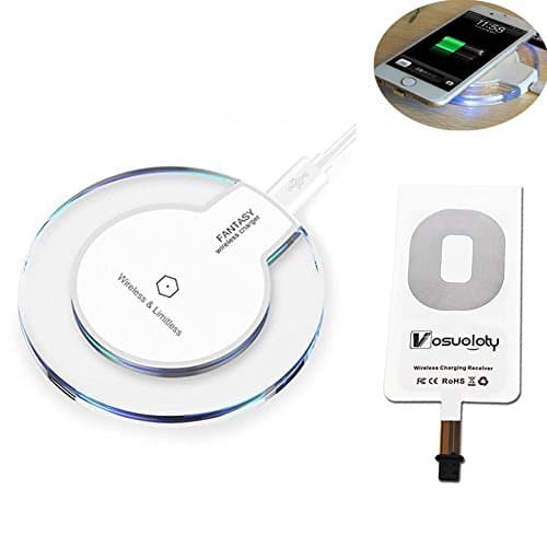 iPhone Qi Wireless Charging Kit with Qi Charger Pad and 1A Qi Wireless Receiver (Lightning Port) for iPhone 7 plus 7 6 6s 6 plus 6s Plus 5 5S 5C SE (White)