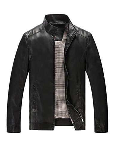CLJJ7 Men's Thin Solid Color Pu Leather Jacket (Small, Black)
