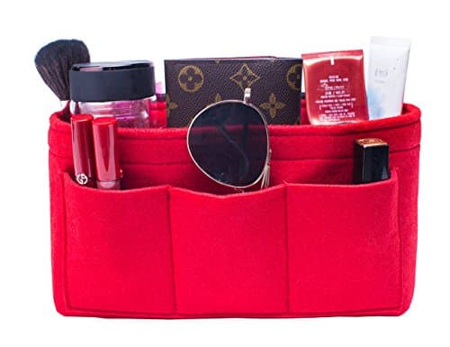Felt Handbag Organizer, Insert Purse Organizer 12 Pockets Structure Shaper 3 Sizes Red XL