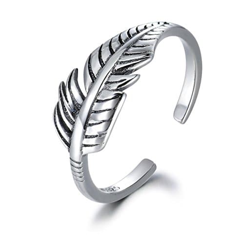 S925 Sterling Silver Feather Thumb Ring Wedding Engagement Adjustable Open Ring
