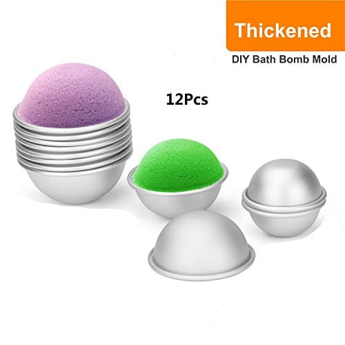 Bath Bomb Mold DIY Bath Bomb Kits,Thickened And Non Stick,6 Set Metal Molds 2.6in-2.2in-1.8in ,50 Pcs Shrink Wrap Bags, One Mini Heat Sealer,2 x Gift Bags,One Wooden Hammer