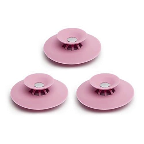 Rommeka Silicone Drain Stopper - 3 PCS Creative 2 in 1 Deodorant Sink Bathtub Stop & Bathroom Hair Catcher, Drain Plug Protector Strainer Floor Filter Cover Clog for Kitchen Tub (Pink)