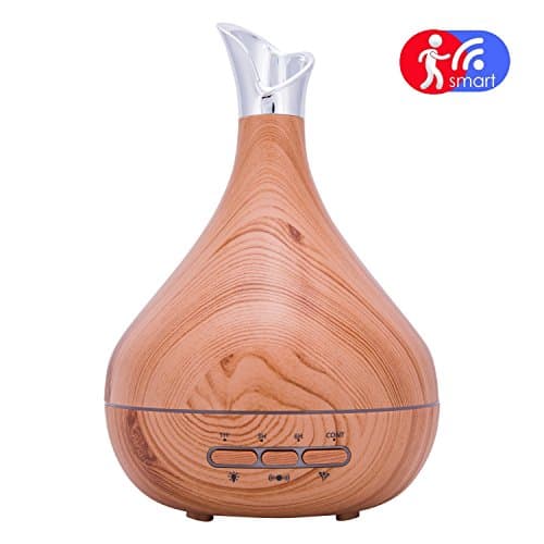 Essential Oil Diffuser,Brecoy 300ml Ultrasonic Aroma Cool Mist Auto-Off Humidifier,Body Motion Sensor and 7 Color Changing LED Lights for Home Office Bedroom Baby Room Yoga Spa (Yellow Wood Grain)