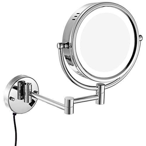 Gurun 8.5 "LED Light Wall Mount Makeup Mirror with 5x Magnification, Chrome Finish M1809D
