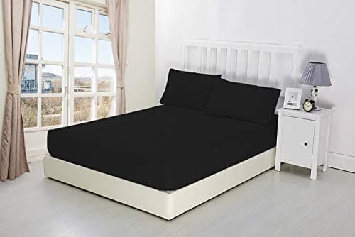 BuyJoy100% Egyptian Cotton 10"/25CM Deep sheets Fitted - Single - Double - King - Super King Size - Bedding Bed Sheet (double, Black)