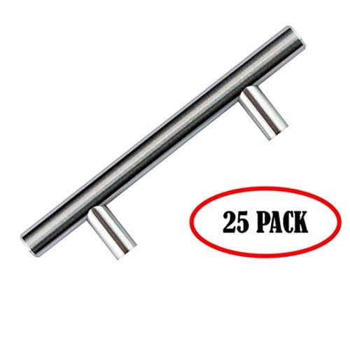 HOLLOW Brushed Nickel Cabinet T Style Bar Pulls 5 3/8 Inch 1/2 Inch Diameter Set of 25 Handles with Two Screw Sizes
