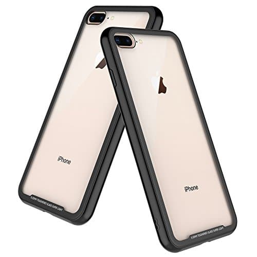 iPhone 8 Plus Case,TIDALY,Transparent Tempered Glass Back Plate and Soft TPU Gel Bumper-Black