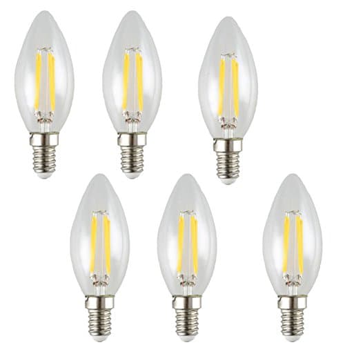 CIMC LLC Vintage Edison LED Light Bulb 4W Equivalent 40 Watt LED Candelabra Base Bulbs Dimmable Filament C35 , 220V E14 Medium Base,5730 Chip 6000-6500k Soft White 360LM Blunt Tip Decorative-6 Pack