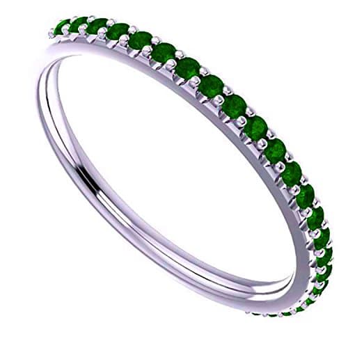 Beautiful 0.50 Carat Natural Emerald Stackable Band Ring In 14K White Gold