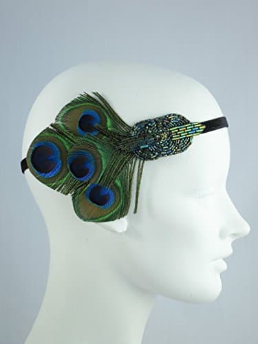 Peacock Feather Flapper Headband 1920s Style Emerald Green