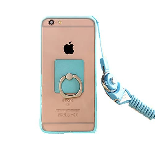 Anti-drop Protection Shell Case with Adjustable Detachable Neck Lanyard Hanging Neck Strap Lanyard and Ring Holder for Iphone (Blue for iPhone 7)
