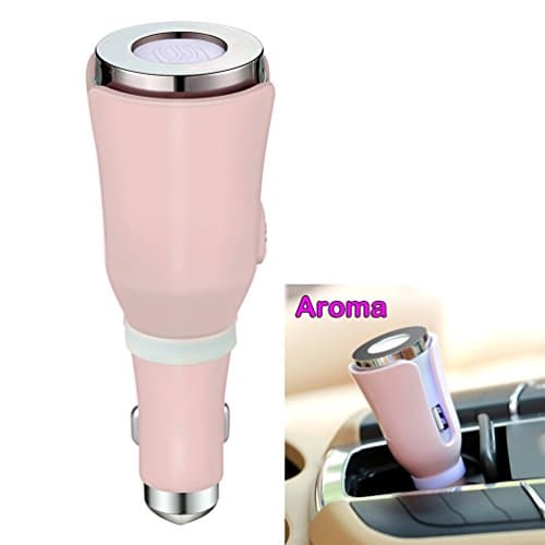 YJY Car Waterless Aromatherapy Diffuser with USB Car Charger for iPhone Samsung, Car Essential Oil Diffuser Air Purifier Freshener, Plug is Safety Hammer(Pink)