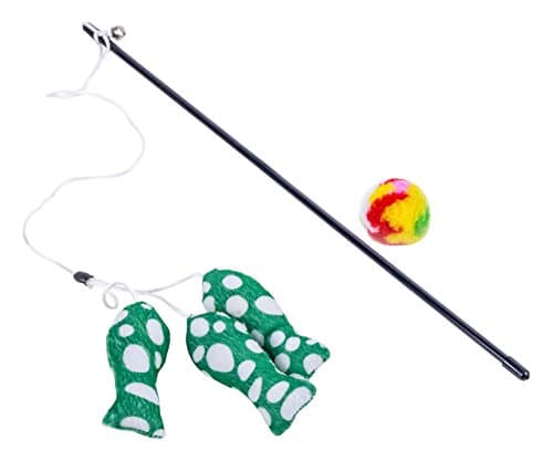 Cat Teaser Wand Chaser Toys With Wool Ball Bundle Set - Triple Green Fish