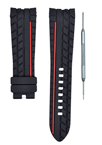 24mm Rubber Watch Band Strap Suitable For Silver Stone RS | Gift Tool (Red Line)