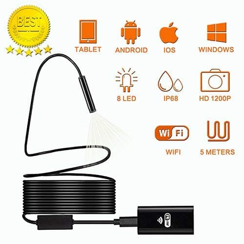 Wireless Endoscope Camera, LKA IP68 Waterproof Semi-Rigid WiFi Borescope Inspection Camera, 8 LED 1200P HD USB Snake Camera for iPhone Android iOS Smartphone, Tablet, PC-16.5ft