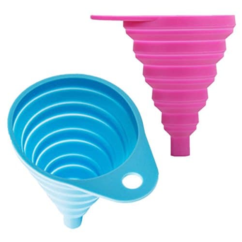 Otedes Silicone Collapsible Funnel Cup, 2 PCS Foldable Funnel for Liquid Transfer 100% Food Grade Silicone（Blue Pink）