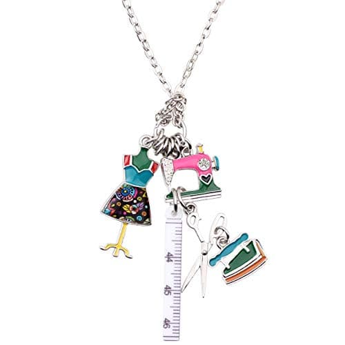 NEWEI Cute Enamel Alloy Tailor Tools Sewing Machine Scissors Pendant Necklace Collar Chain Fashion Jewelry for Women Girls Gift